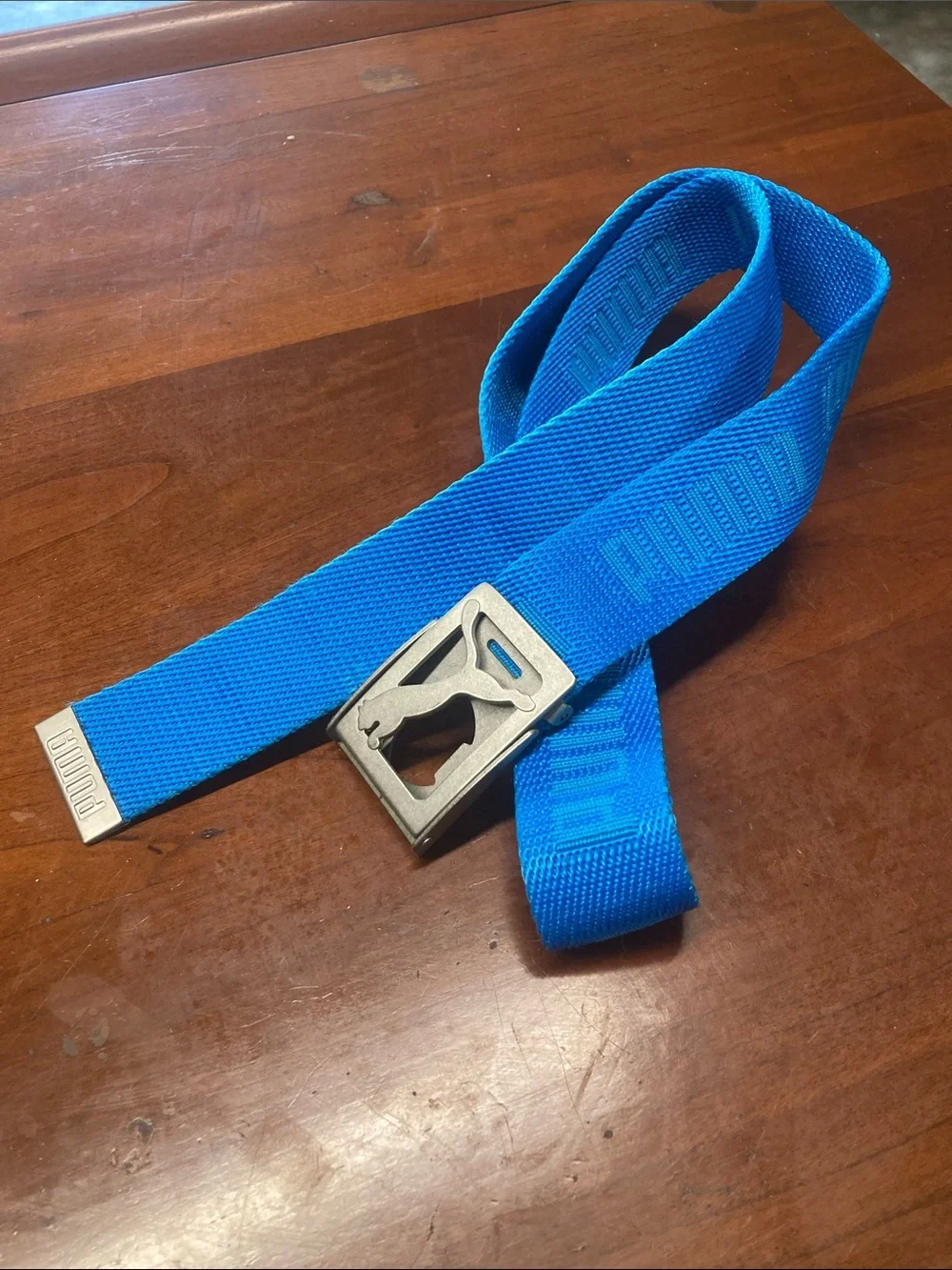 VTG Y2K PUMA With BUILT-IN Bottle OPENER Blue Web Belt 36”Metal Golf Buckle